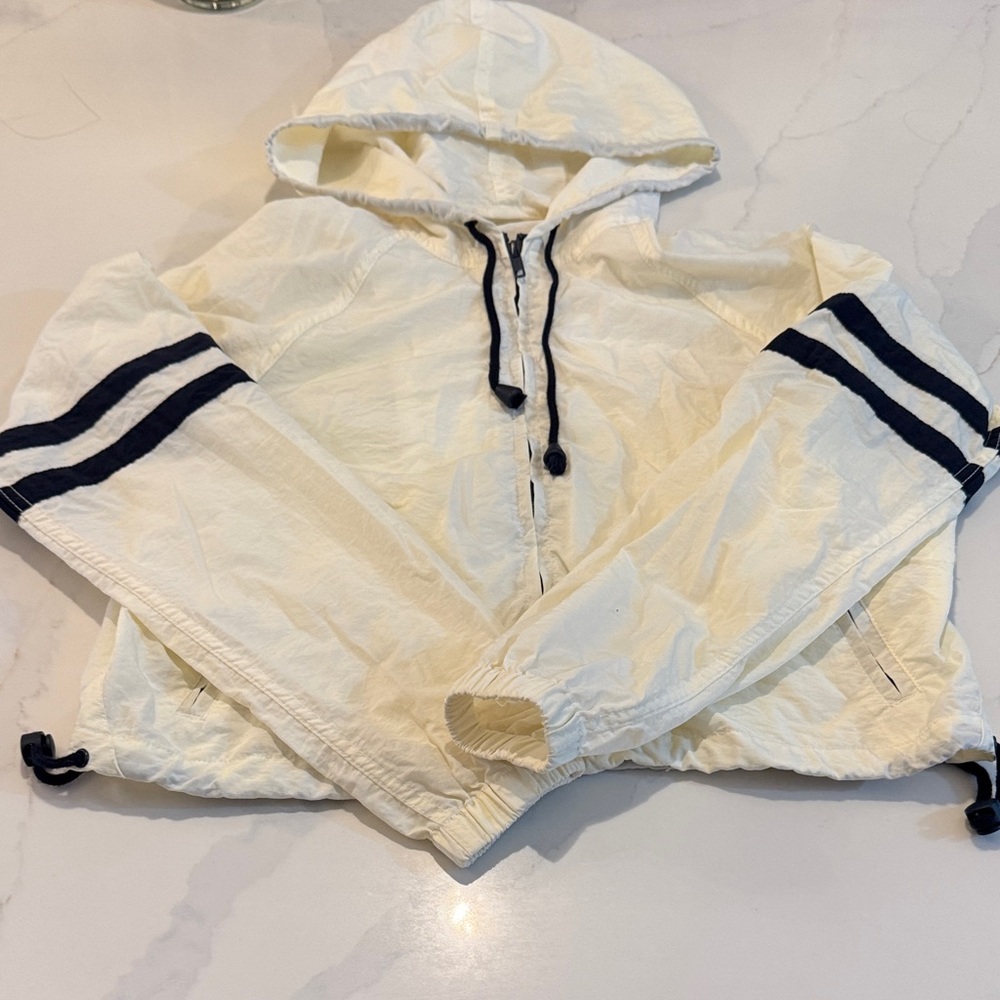 Brandy 2000s cream Hooded Jacket with Black Stripes